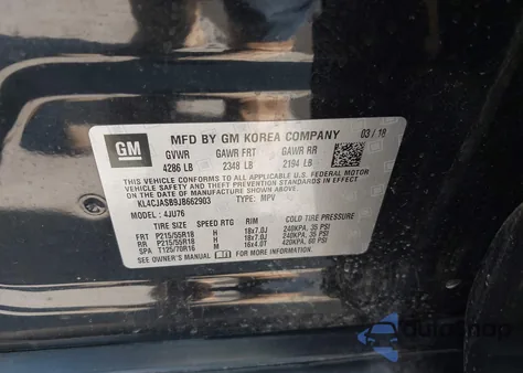 2018 Buick Encore Preferred z USA, uszkodzony, nr VIN KL4CJASB9JB662903